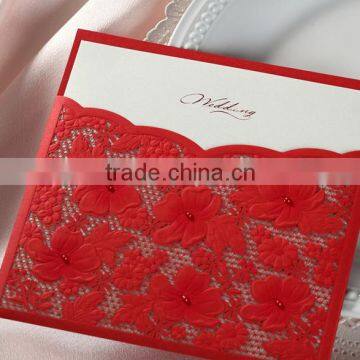 creative Korea square red craved pearly-lustre golden plating Wedding Invitation Card and envelope