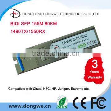 GLC-FE-100BX-u, 100Base-BX10-u SFP 1490TX/1550RX--80km, DDM, BiDi SFP Module/Transceiver