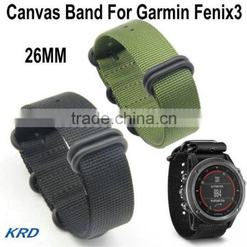 26MM Green Black Outdoor Canvas Watch Band Sport Strap For Garmin Fenix3 Fenix 3 Smart Watch