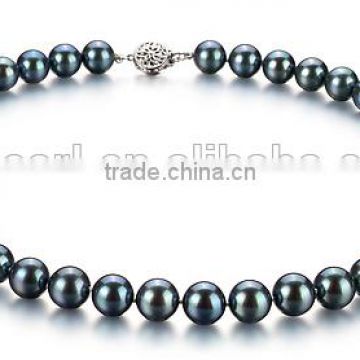 simple AAA 8-9mm black round Japanese Akoya pearl necklace