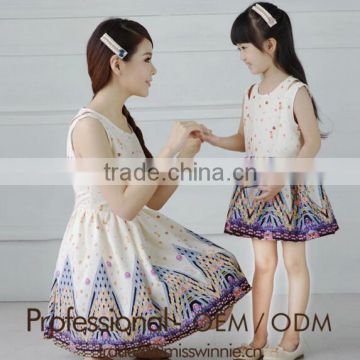 graceful floral sleeveless parent-child frock dress Mother and Daughter dress design