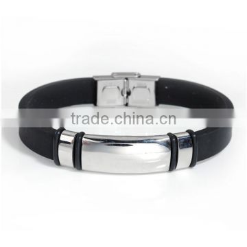 Custom Silver Tone Blank 304 Stainless Steel All Blacks Silicone Wholesale Wristbands