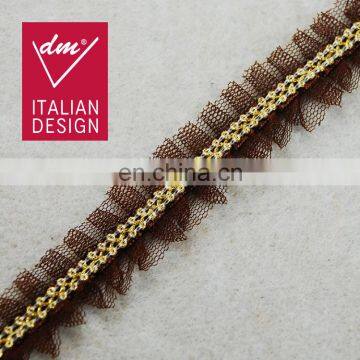 Gold polyester lurex Embroidery Mesh Lace Trim
