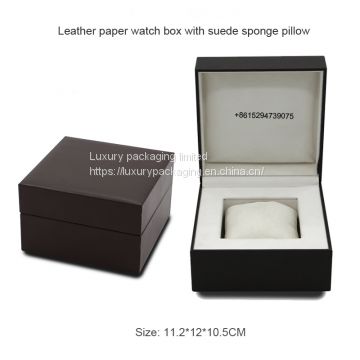 China custom logo black single watch storage box  leather paper watch box with sponge pillow