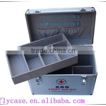 CE approved aluminum empty first aid case kit with tray from factory in Guangdong
