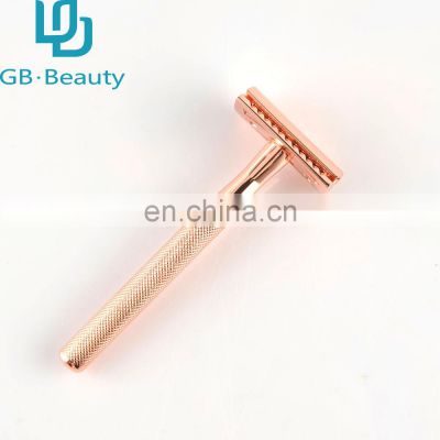 rose gold unisex Superior quality metal eo-friendly chrome Biodegradable barber straight double edge blades shaving safety razor