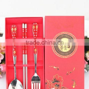 Hot Sell Spoon Spork and ChopSticks set dinnerware wedding party giveaways souvenirs for valentine's day