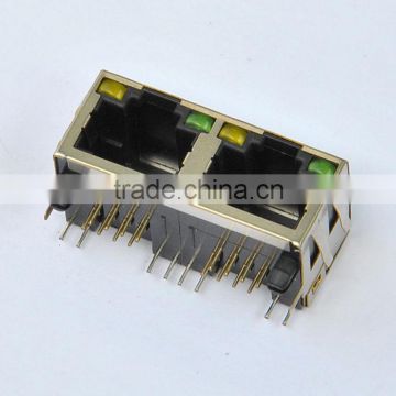 CAT5 RJ45 1*2port Side entry PCB Jack with shield
