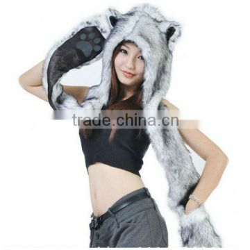 Fashion winter warm faux animal hoodie beanie hat