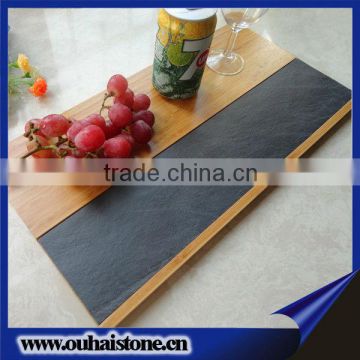 Useful black slate stone boards natural wood serving plate