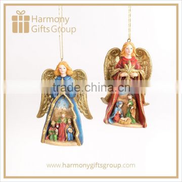 Christmas Nativity Angel Figures with Stable Scene Ornament