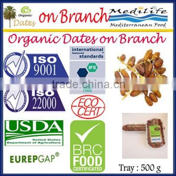 Organic Dates on Branch. Deglet Noor on Branch. Organic Branched Dates 500g Tray