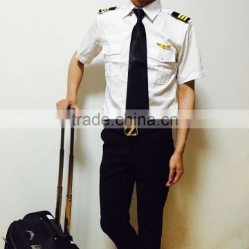 Juqian Good quality Tailor made fitted blouse dress shirt white airline pilot uniform pilot uniform shirt