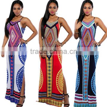 Onen OEM service anti-wrinkle cotton digital print backless strapes africian plus size sleeveless 2016 summer maxi dresses