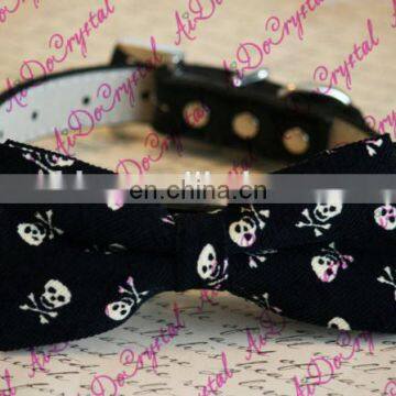 Black Dog Bow Tie attached to black leather collar, Skull bow tie, Black bow, Pet lovers, Goth Wedding