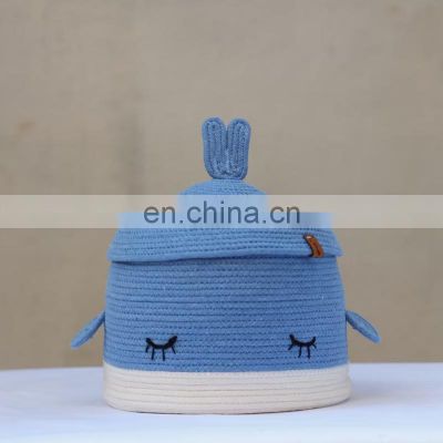 Hot Sale Animal themed toy basket made with cotton rope, Cute natural basket nursery decoration for baby Vietnam Supplier