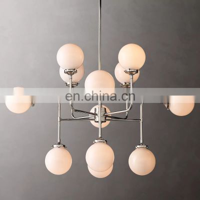 Custom Bistro Globe Milk Modern Brass Luxury American Blown Glass Ceiling Pendant Light for Living and Dining Room