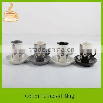 black&white coffee mug with flower pattern/ceramic coffee mug