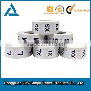 Customized Clothing Size Stickers Adhesive label printing