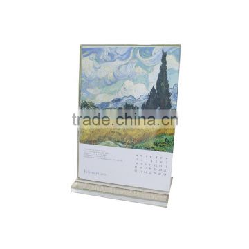 Hot famous paiting offset printing stand calendar for office