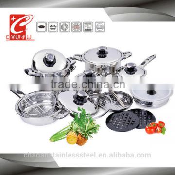 21pcs Induction 0.5mm Thickness temperature kob stainless steel cookware set