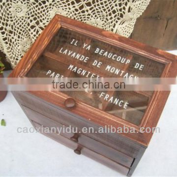Vintage Cute and Small Storage Boxes With Lid Glass Cover Storage Box Old Style Wood Craft Home Decoration 25*17*24CM
