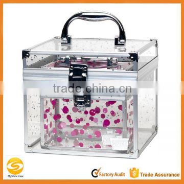 Medium clear acrylic makeup Case with Holographic Stars and Pink Dots Bonus Case,acrylic beauty cosmetic case