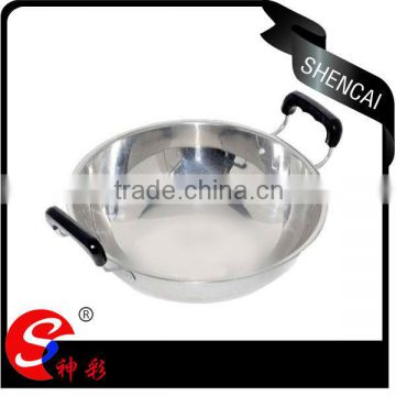 Luxury chinese style kitchen appliances induction stainless steel wok pan with both handles