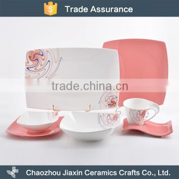 Eco-friendly pink and white decal ceramic reusable party dinnerware set                        
                                                Quality Choice