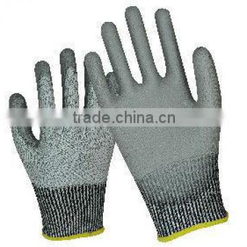 UHMW PE FIBER knitted gloves with PU coated on palm cut resistant glove