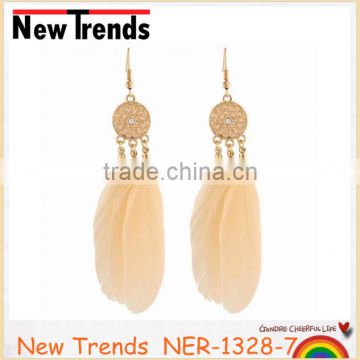 Mixed colors fashion natural tail feather earrings