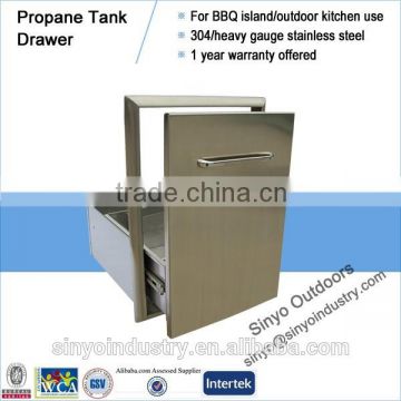Barbecue island propane tank drawer