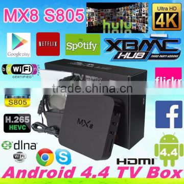 Hot Sale MX8 Android TV Box KODI Installed Amlogic S805 Quad Core Android 4.4 Better than m8, the same function with m8s