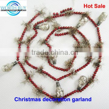 Vintage silver snowman decorated christmas tinsel garland, 2014 best selling product supplier