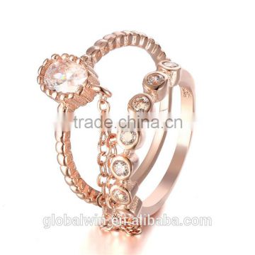 FR024B Wholesale 925 Silver Jewelry Thailand 18 K Gold Plated Double Finger Ring Jewellery With Chain