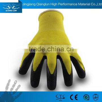 Black and red latex coated nylon work gloves with CE
