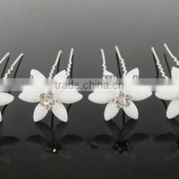 White Flower U shape Hair Pins