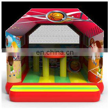 2017 New Design Cheap Movable 0.55mm PVC Inflatable Jumping Bounce Castle House With Basketball Hoop Inside