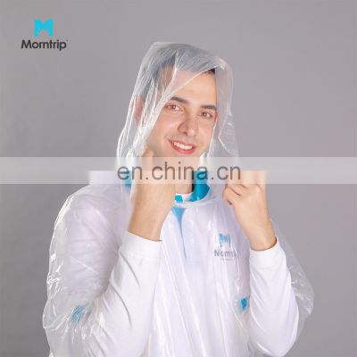Morntrip Custom Logo Print Light Cheap Disposable Rain Gear Clear Coverall Ponchos Raincoats For Man Women Adults Portable Rain