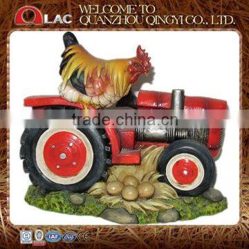 resin rooster on a tractor statue decoration garden figurine