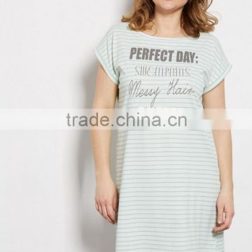 Wholesale Cheap Sexy Striped Women Large Size Cotton Spandex Knit Jersey Sleeping Night Gown