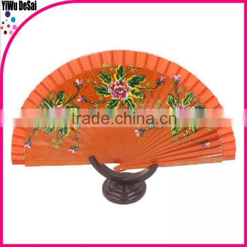 Orange hand fan Spanish folding wood fan