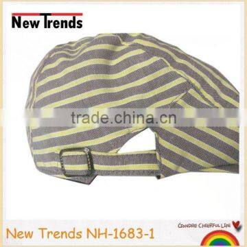 Yellow and grey colors stripes linen cotton flat hat