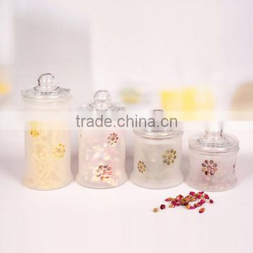set of 4 glass jars with glass lids with sanding frosted