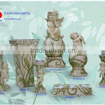 Polystone angle pillar holder, angel on ball, angel planter