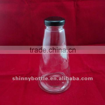 cone-shape juice beverage glass bottle metal lid