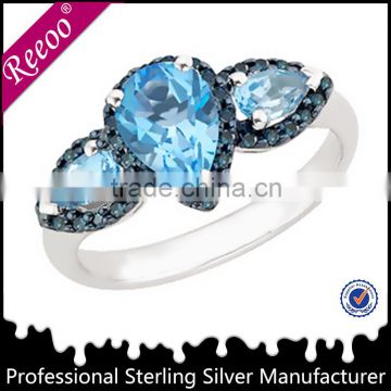 Heart Sapphire cz cut silver plated rhinestone crystal rings
