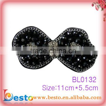 BL0132 black custom wholesale rhinestone beaded applique for garments accessories