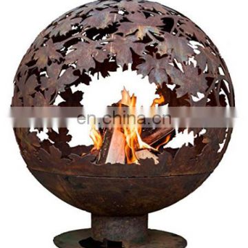 Laser Cut Cast Iron Globe Fire Firepit Bowl Pit Maple Sycamore Leaves
