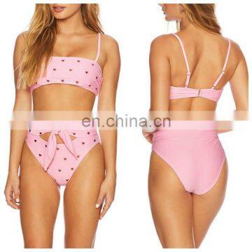 2019 New Sexy Solid Heat Print Beach Bikini Women Bow High Waist Bandeau Sling Beachwear Bathers Mujer Padded Swimsuit Biquini